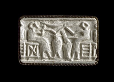 Cylinder Seal Impression of Two Seated Figures Drinking through Tubes, Kish, Iraq, Probably c.2500 BC by Sumerian
